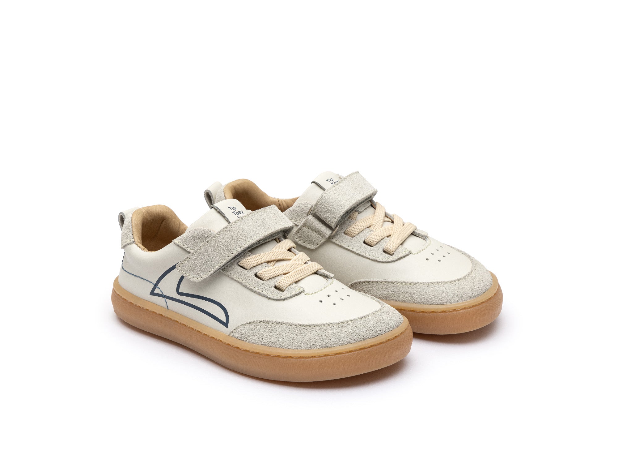 Zapatillas Tip Toey Joey para niños, cómodas para los pies - Outline Tapioca & Ivory Suede