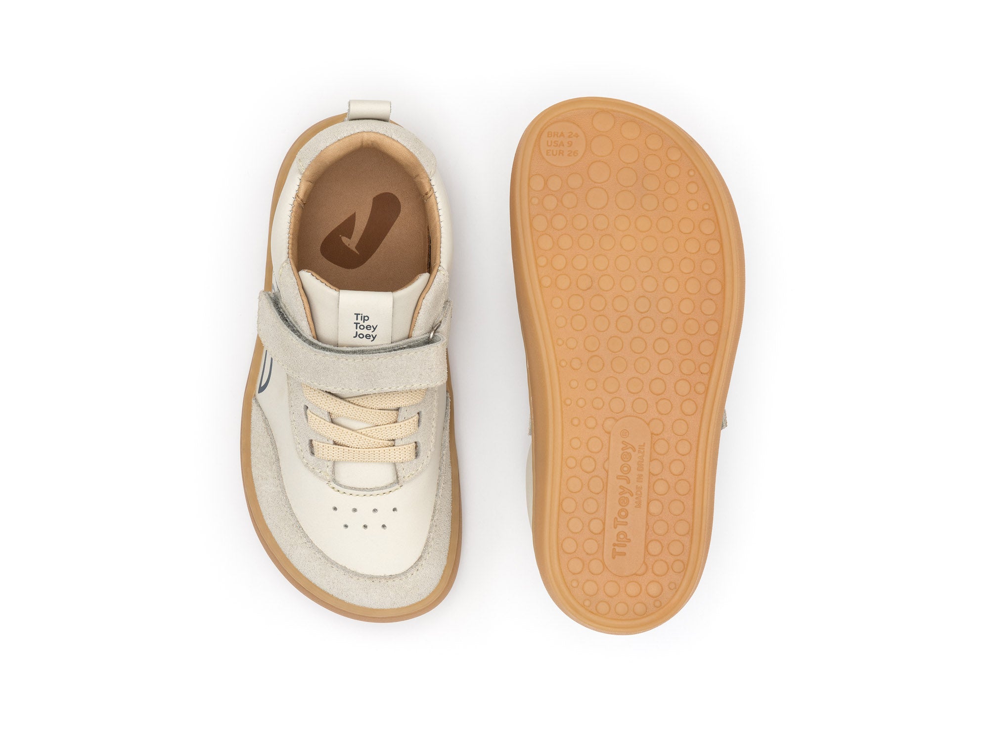 Zapatillas Tip Toey Joey para niños, cómodas para los pies - Outline Tapioca & Ivory Suede