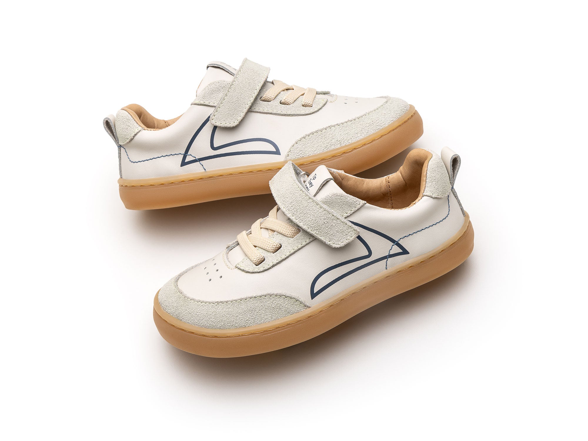 Zapatillas Tip Toey Joey para niños, cómodas para los pies - Outline Tapioca & Ivory Suede
