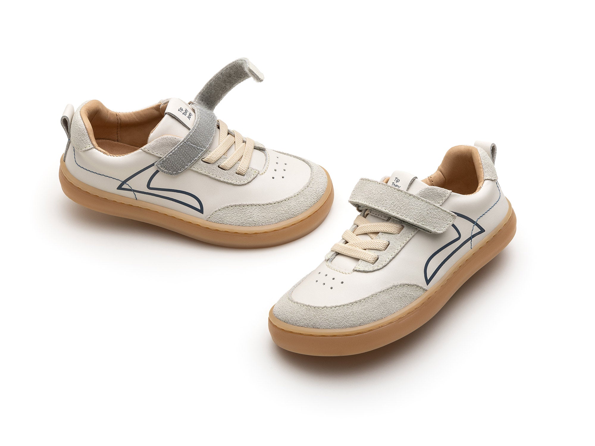 Zapatillas Tip Toey Joey para niños, cómodas para los pies - Outline Tapioca & Ivory Suede