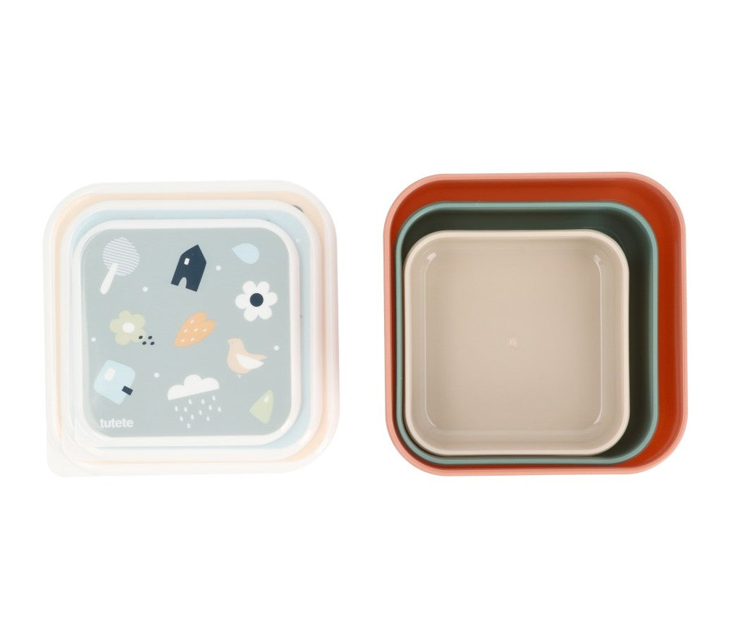 Juego de 3 cajas de comida con motivos geométricos naturales