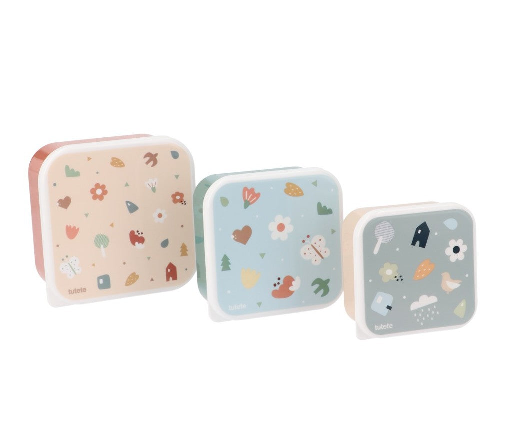 Juego de 3 cajas de comida con motivos geométricos naturales