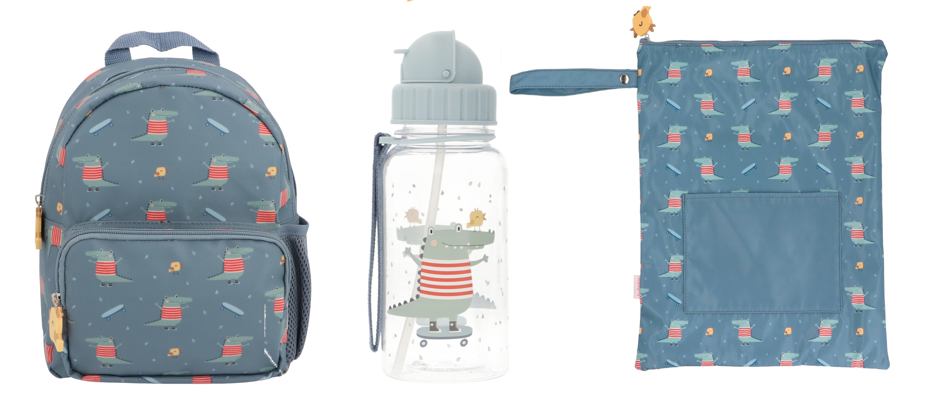 Conjunto Preescolar Mochila + Bolsa Impermeable + Botella de Agua - Tutete Croc