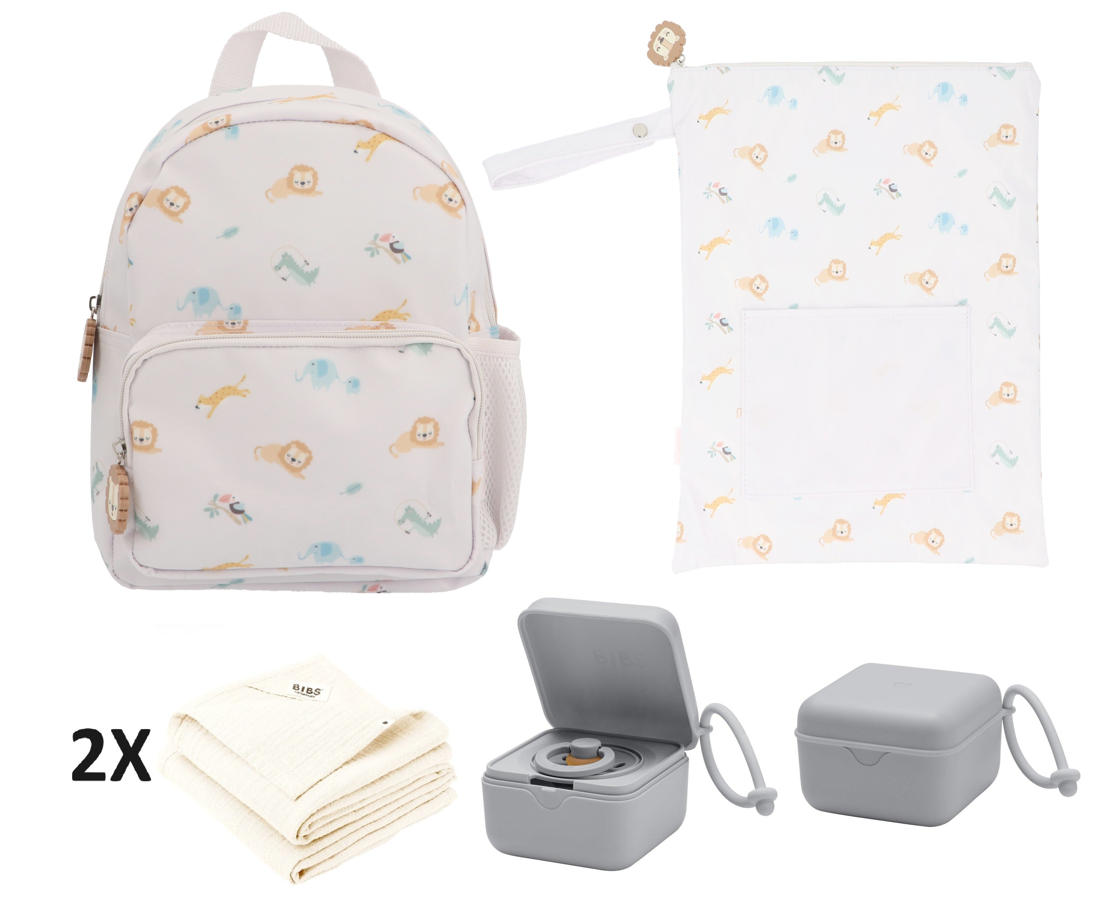 Conjunto de guardería: mochila, bolsa impermeable, muselinas y caja versátil - Savannah Tutete