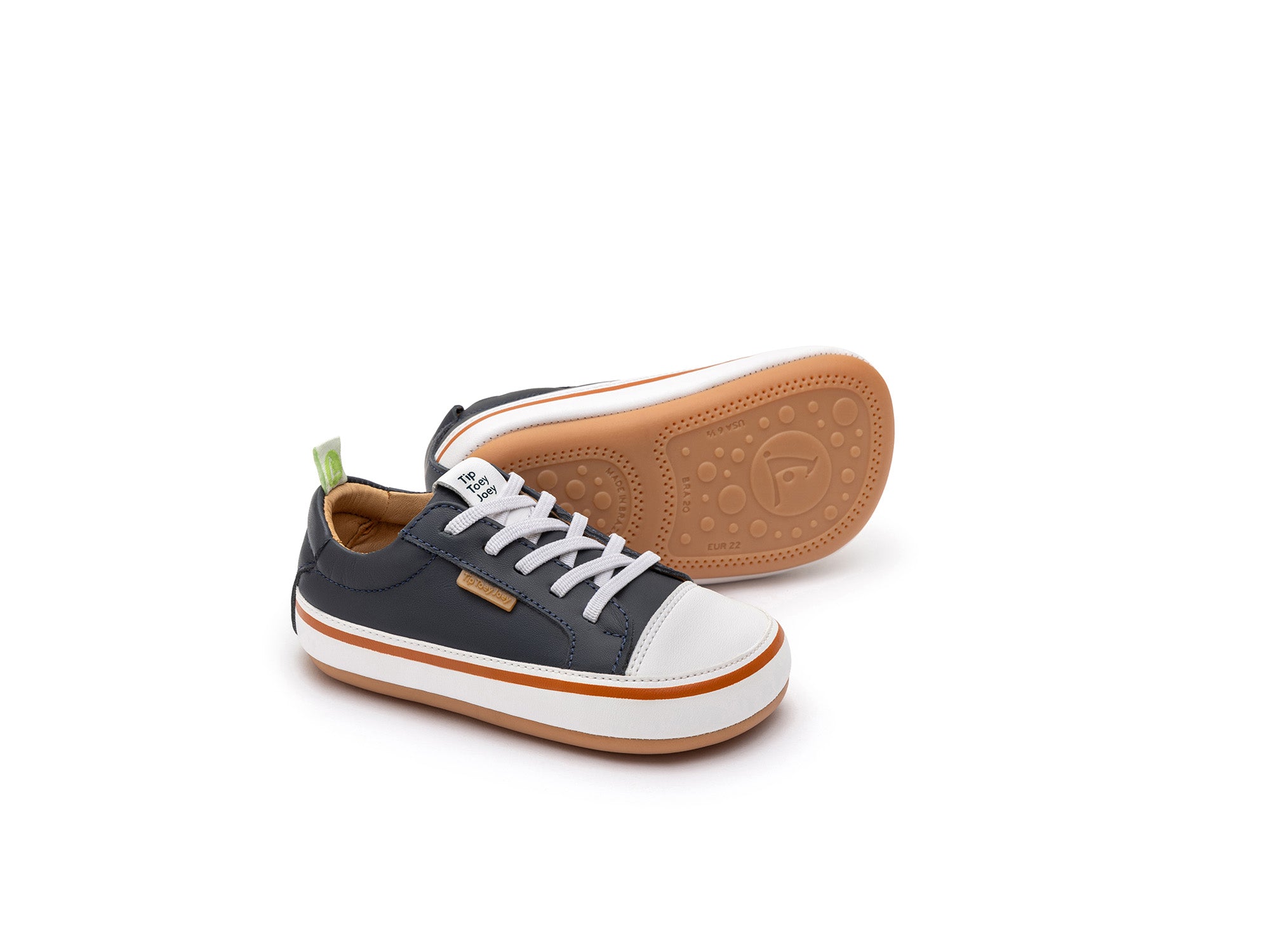 Zapatillas Tip Toey Joey para niños, cómodas para los pies, en azul marino y blanco