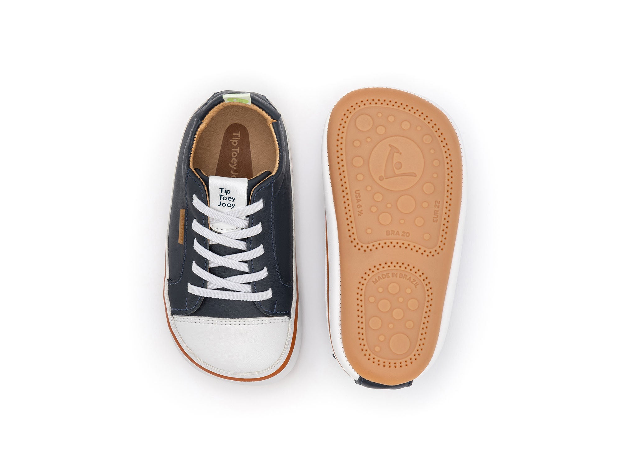 Zapatillas Tip Toey Joey para niños, cómodas para los pies, en azul marino y blanco