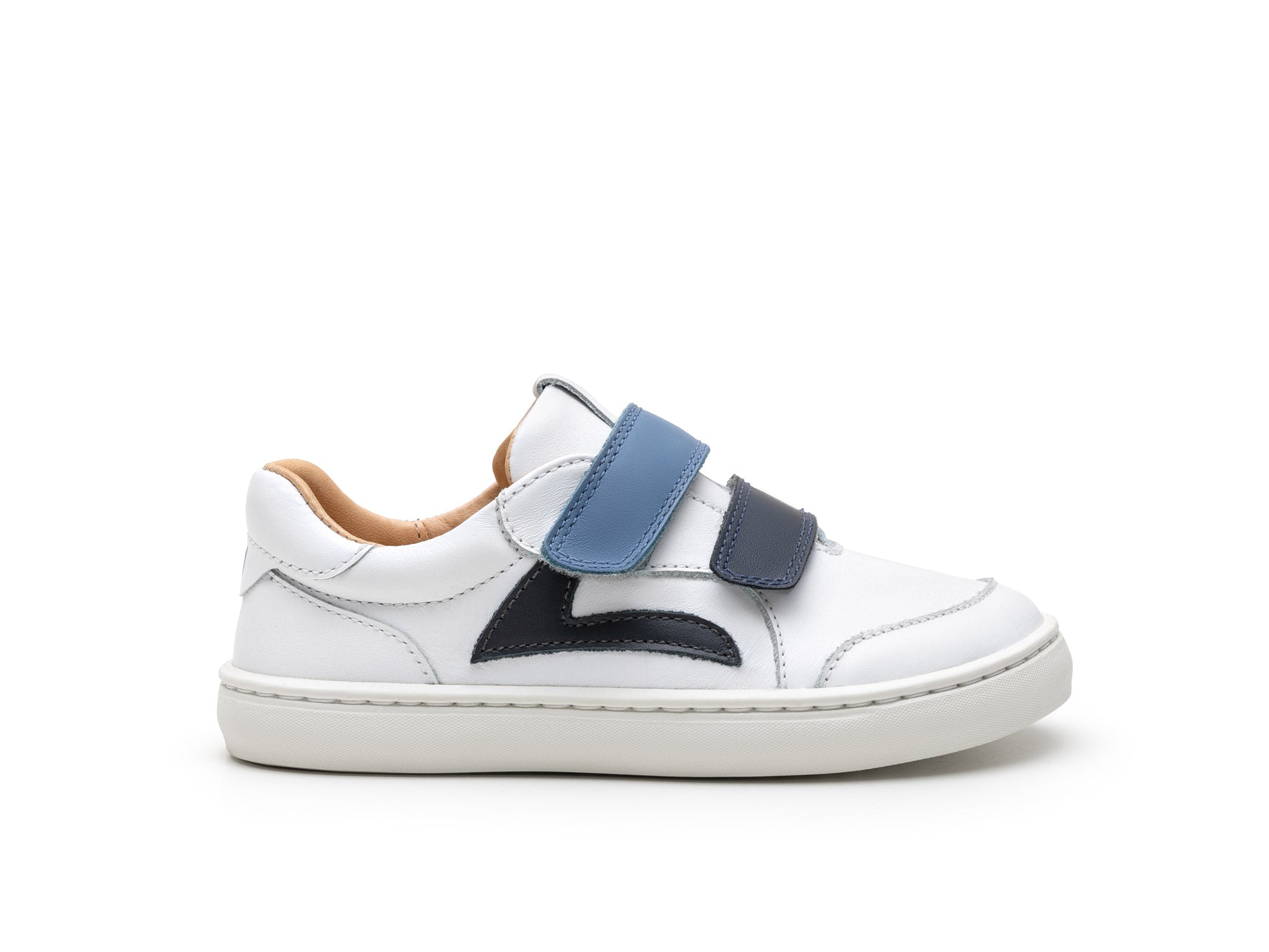 Zapatillas Tip Toey Joey para niños, cómodas para los pies, en blanco Landy y azul marino ceniza