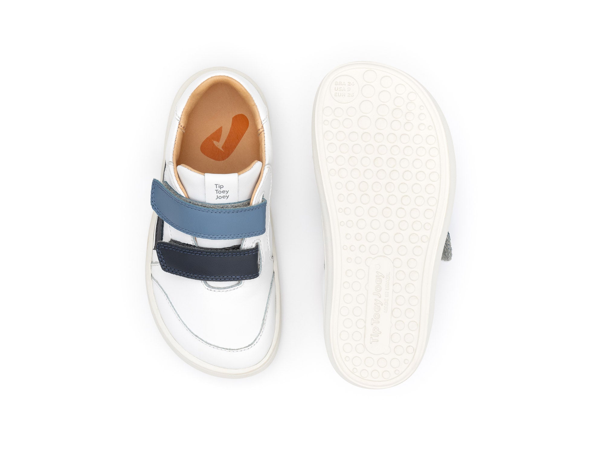 Zapatillas Tip Toey Joey para niños, cómodas para los pies, en blanco Landy y azul marino ceniza