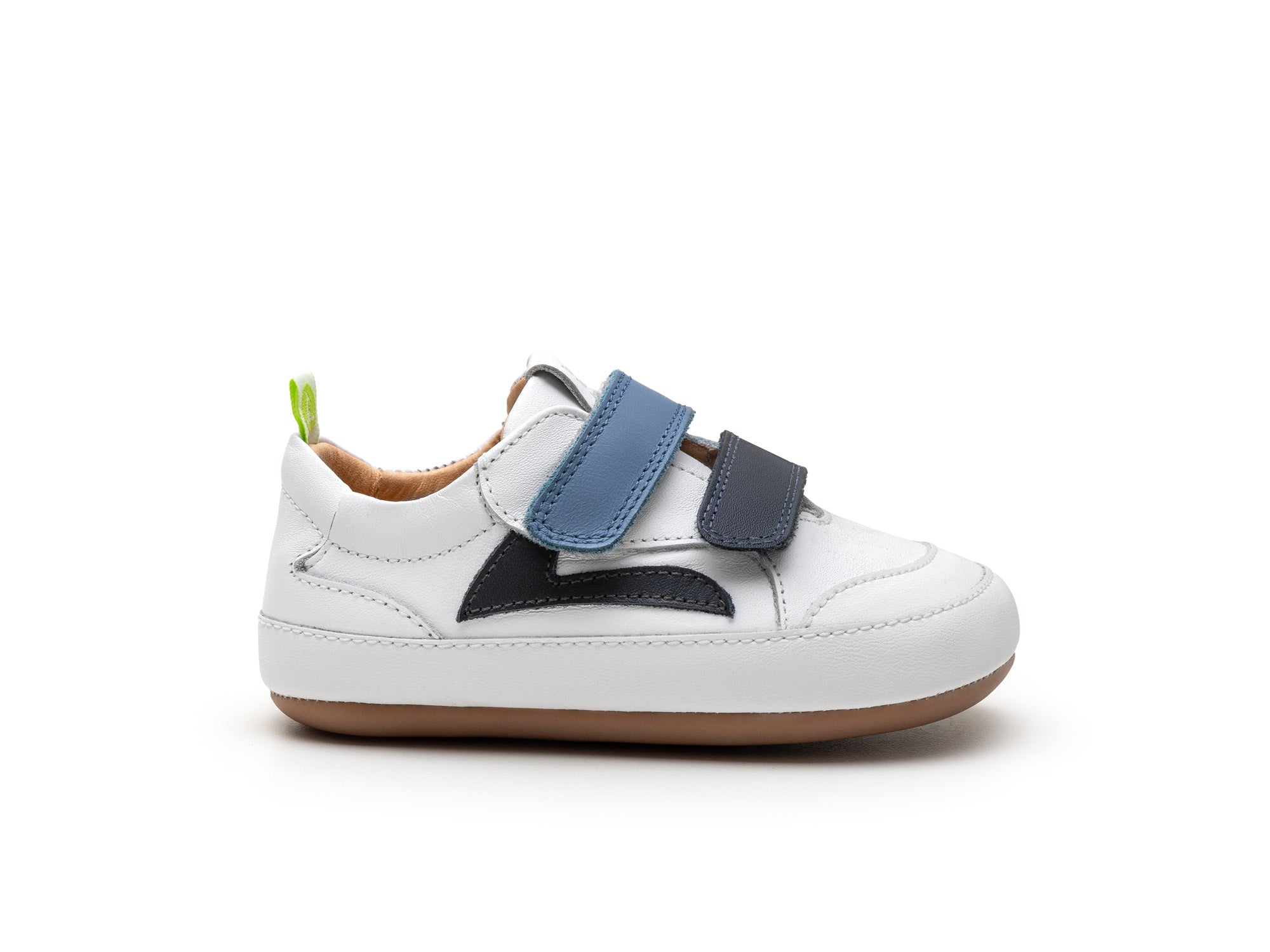 Zapatillas Tip Toey Joey para niños, cómodas para los pies, en blanco Landy y azul marino ceniza
