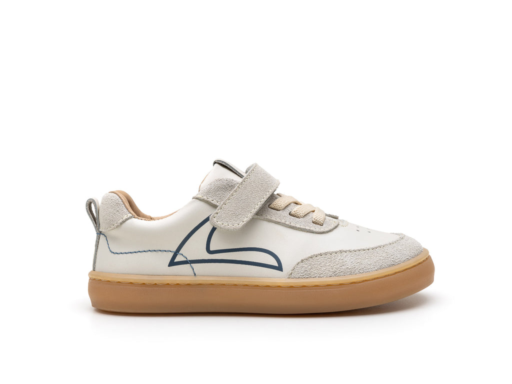 Zapatillas Tip Toey Joey para niños, cómodas para los pies - Outline Tapioca &amp; Ivory Suede