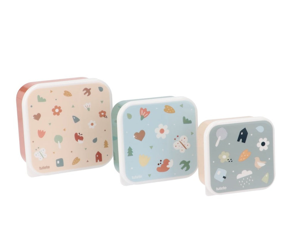 Juego de 3 cajas de comida con motivos geométricos naturales