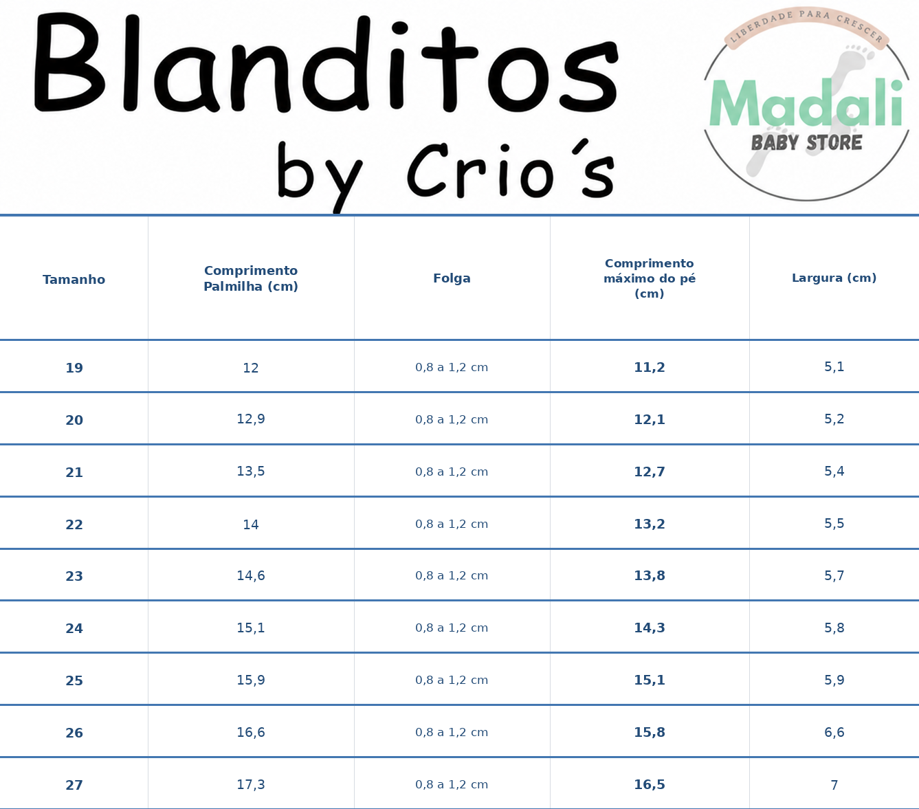Blanditos by Crio's Ténis Paris Respeitadores do Pezinho da Criança - Blanditos Guia_de_Tamanhos_Madali_Paris