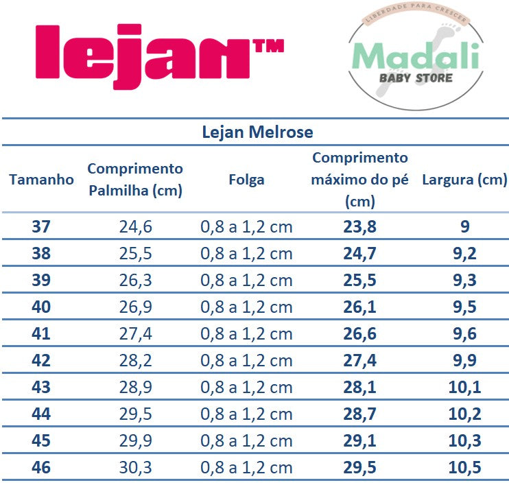 Lejan Brand Ténis Barefoot de adulto - Lejan Melrose Pink Guia_de_tamanhos_Madali_Lejan_Melrose