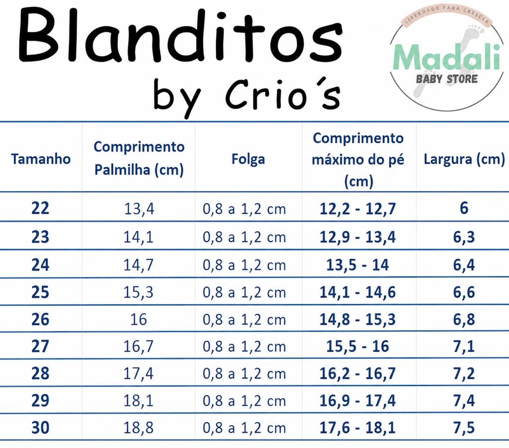 Blanditos by Crio's Ténis Chyclid Veganos Respeitadores do Pezinho da Criança - Blanditos Guia_de_tamanhos_Veganos_2026_Koi_Molly_Platy_e_outros
