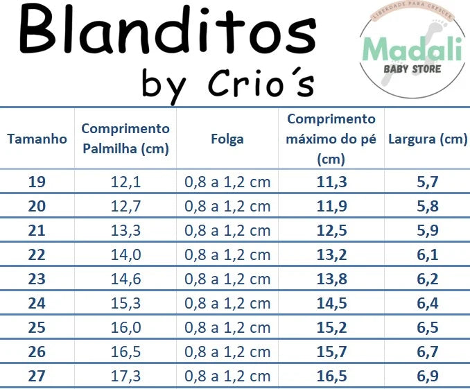 Blanditos by Crio's Ténis Londres Respeitadores do Pezinho da Criança - Blanditos Guia_tamanhos_Aquisicao_Londres