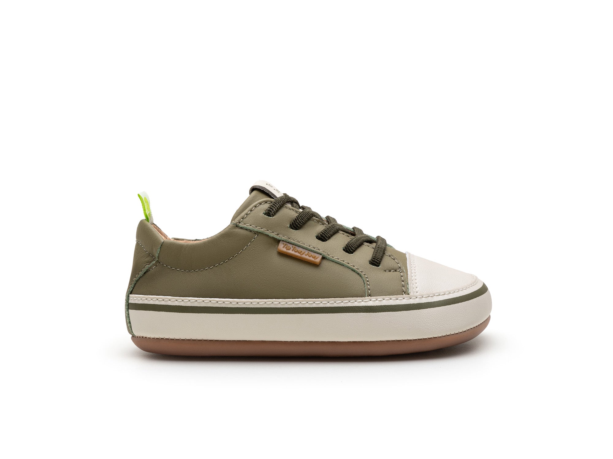 Zapatillas Tip Toey Joey para niños, cómodas para los pies, color olivo y tapioca