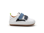 Zapatillas Tip Toey Joey para niños, cómodas para los pies, en blanco Landy y azul marino ceniza